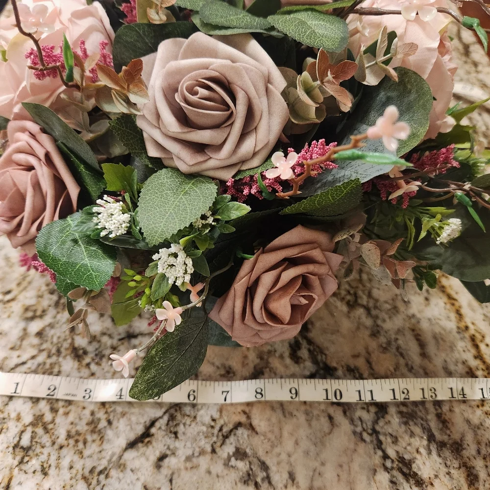 Ling’s Flowers Vase Arrangement Centerpiece Dusty Rose Cream Wedding Baby Shower